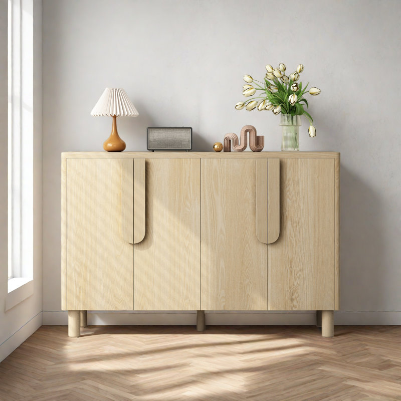 Buffet à 4 portes avec rangement, buffet en bois avec poignées arquées uniques et tablettes réglables pour la salle à manger, la cuisine et le salon