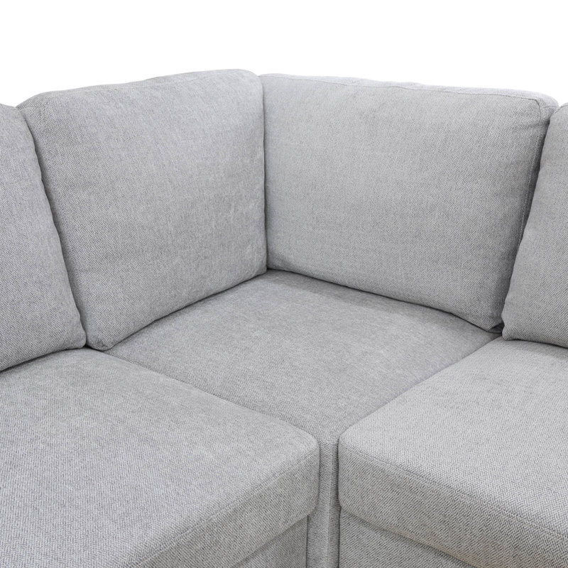 Canapé modulaire réversible de 118 pièces en flanelle de 118 po avec repose-pieds, Gris / blanc / flanelle