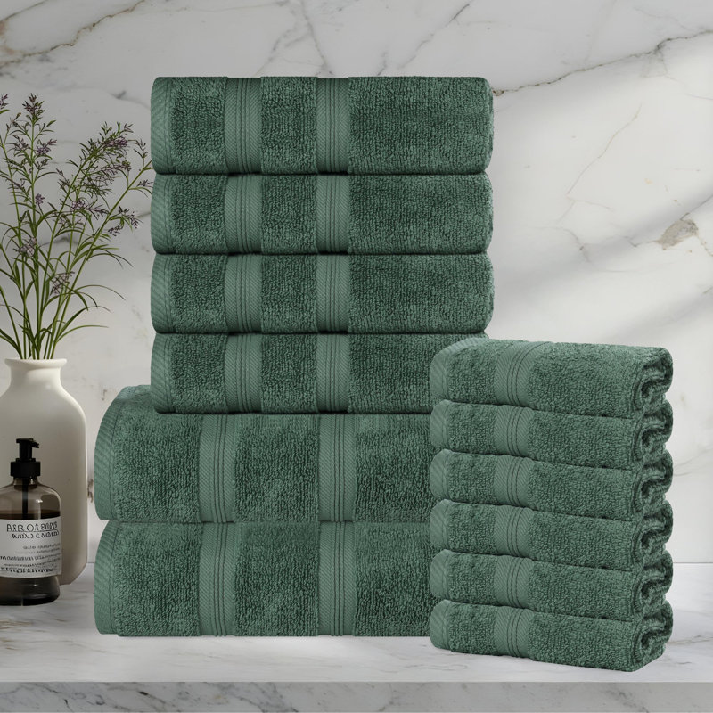  Ensemble de serviettes en coton 12 pièces Smart Quick-Dry Zero Twist, Vert forêt
