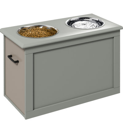 Large Breed Elevated Pet Feeding Station With 2 Stainless Steel Bowls, Gray - Promotes Optimal Eating Position And Posture, Easy To Handle, Stores Accessories Dog Removable Reduces Joint Stress,