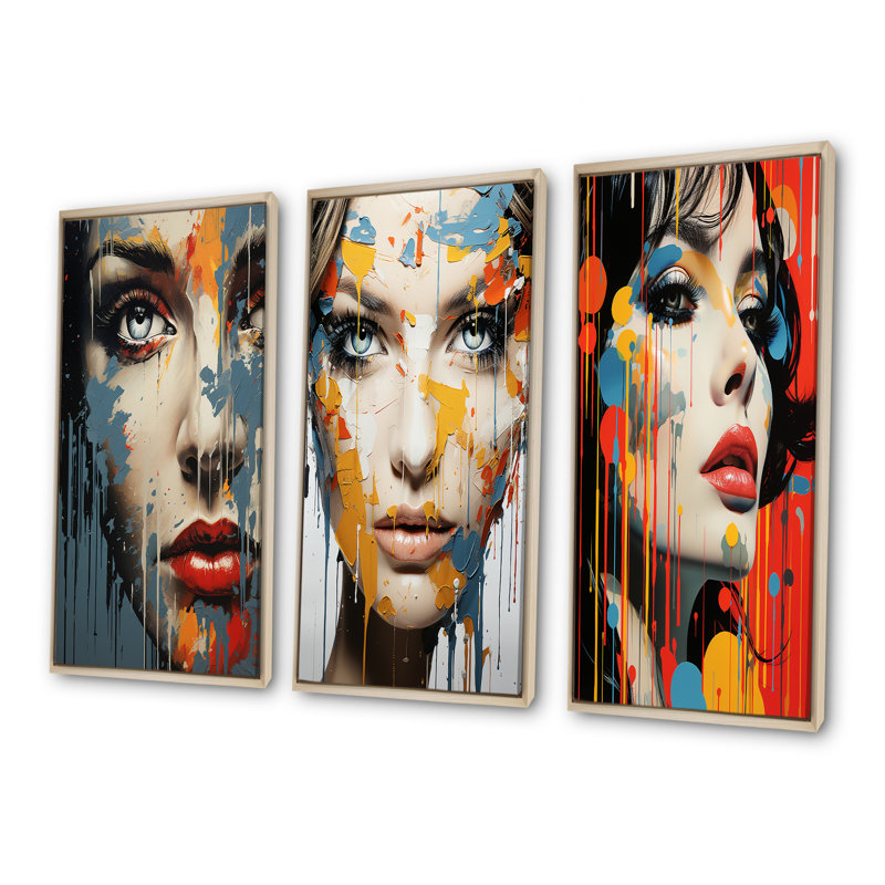 Encre liquide, portrait de femme I, Cadre flottant brun, H 40 po x l 60 po