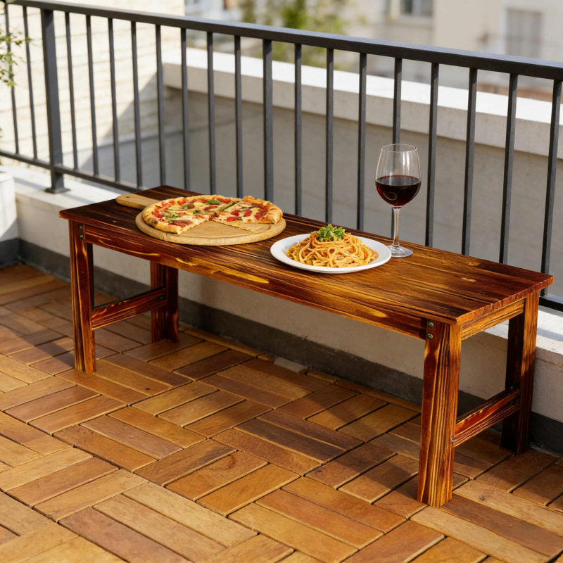 Backless Front Porch Bench,Wood Outdoor Bench, Carbon