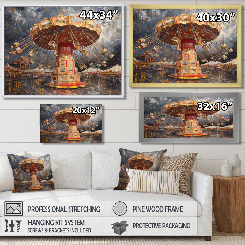 «Carousel Amusement Parks Adventure III - Décoration murale parcs d'attractions, Cadre flottant doré, H 12 po x l 20 po