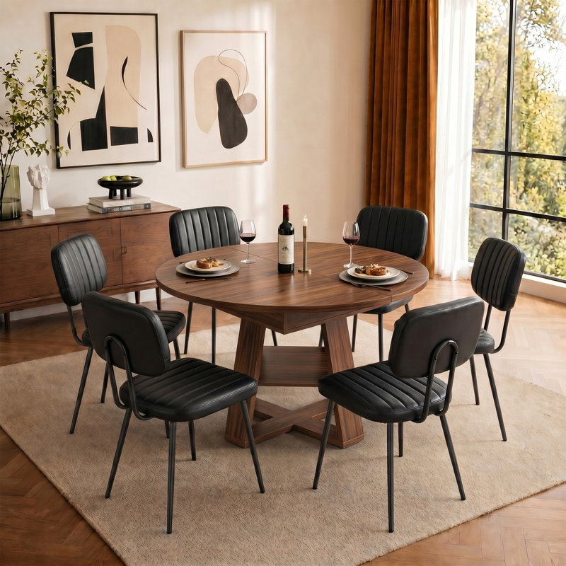 Ensemble de table de salle à manger Rohun, 7 pièces: table, 6 chaises, Brun, Black