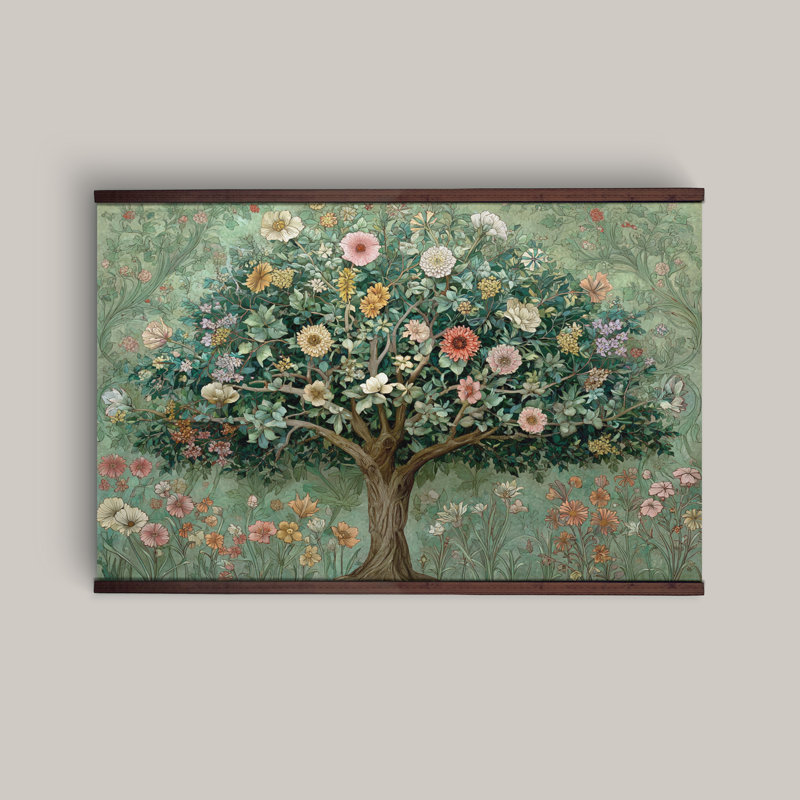 Tapisserie murale arbre de vie rétro - prête à être accrochée, H 40 po x l 60 po