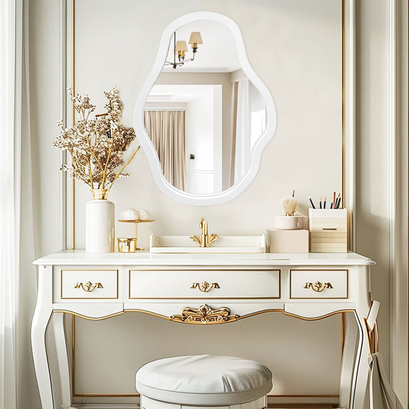 Wood Frame Asymmetrical Accent Mirror, White