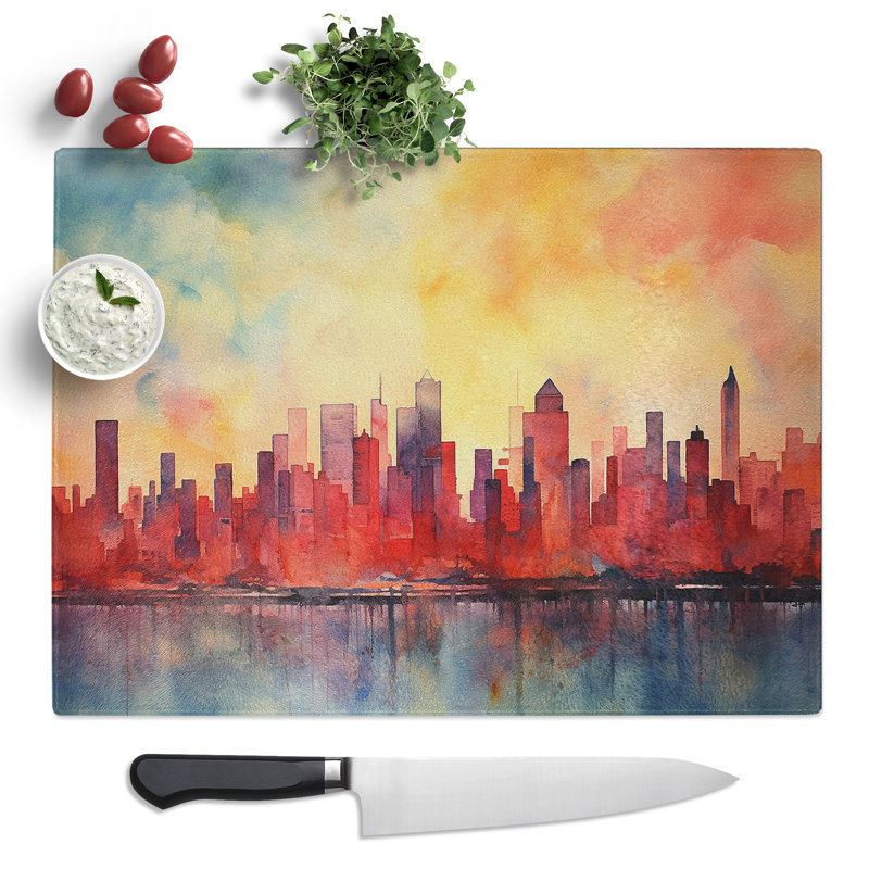 Skyline Watercolour  Glass Chopping Board