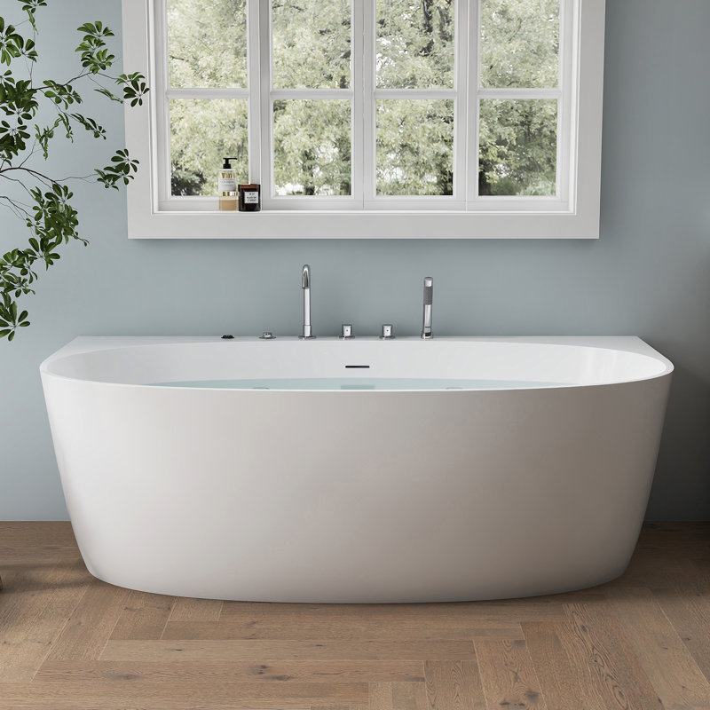 67'' Freestanding Whirlpool Tub Soaking Acrylic Bathtub With Faucet