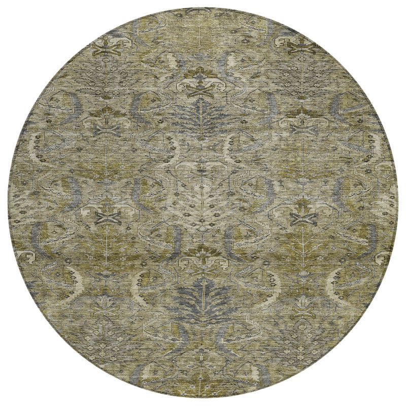 Tapis rond lavable intérieur taupe et gris 8 pi