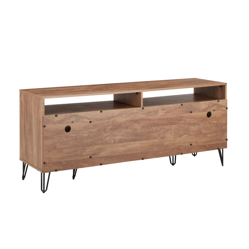 Golden Brown Mid-Century Modern TV Stand with Cabinet and Shelves