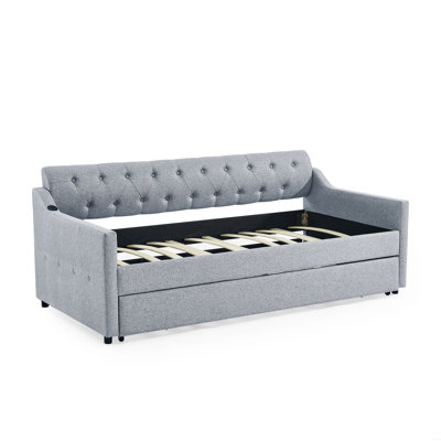 Upholstery DayBed with Erectable Trundle and USB Charging Design by Red Barrel Studio