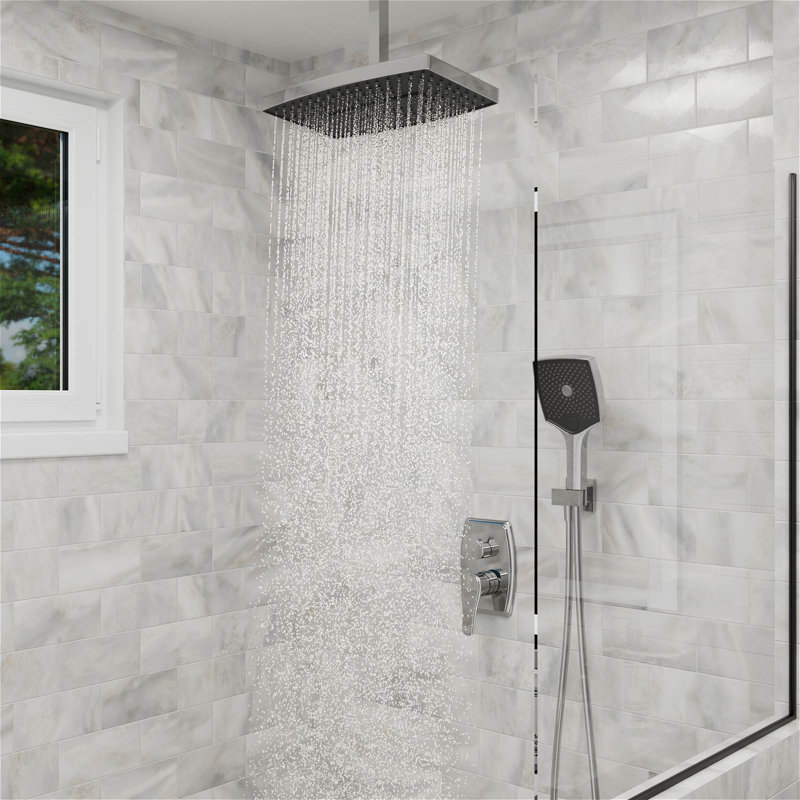 Shower Systems with 14"Rain Shower and High Pressure Handheld Spray, Celling Mount, Rough in-Valve, Chrome