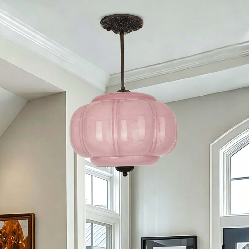 Vintage Glass Semi Flush Mount Ceiling Light,Pumpkin Chandelier, Purple
