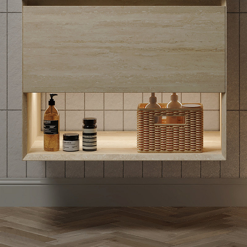 30" Wall-Mounted Cabinet With One Drawer And Open Shelf, No Countertop And Basin, No Faucet And Drain, Travertine Texture Finish