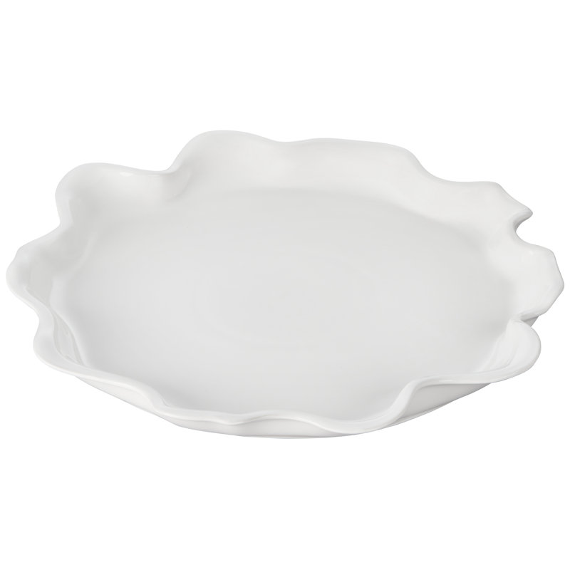 White Ceramic Ruffled Edge Serving Platter, 14"
