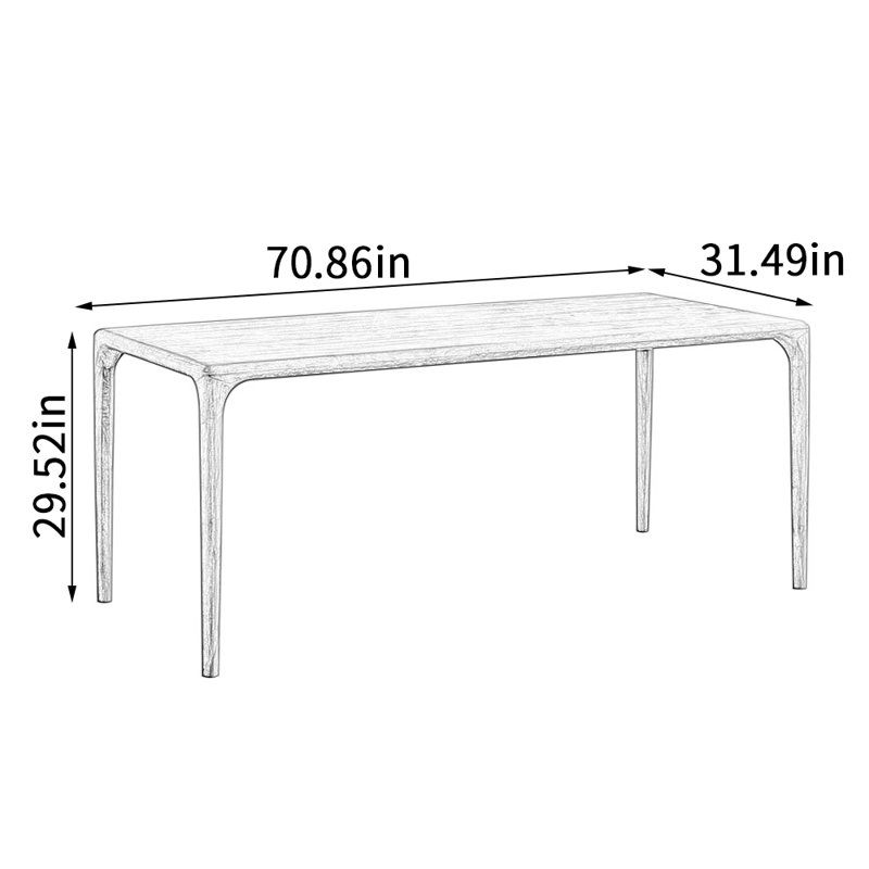 Durable Walnut All Solid Wood Large Long Table, 29.52"H x 70.86"L x 31.49"W