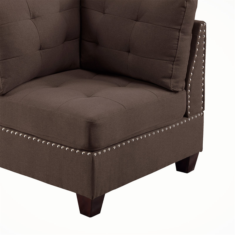 Glendel Upholstered L-Shaped Sectional, Coffee 100% Linen