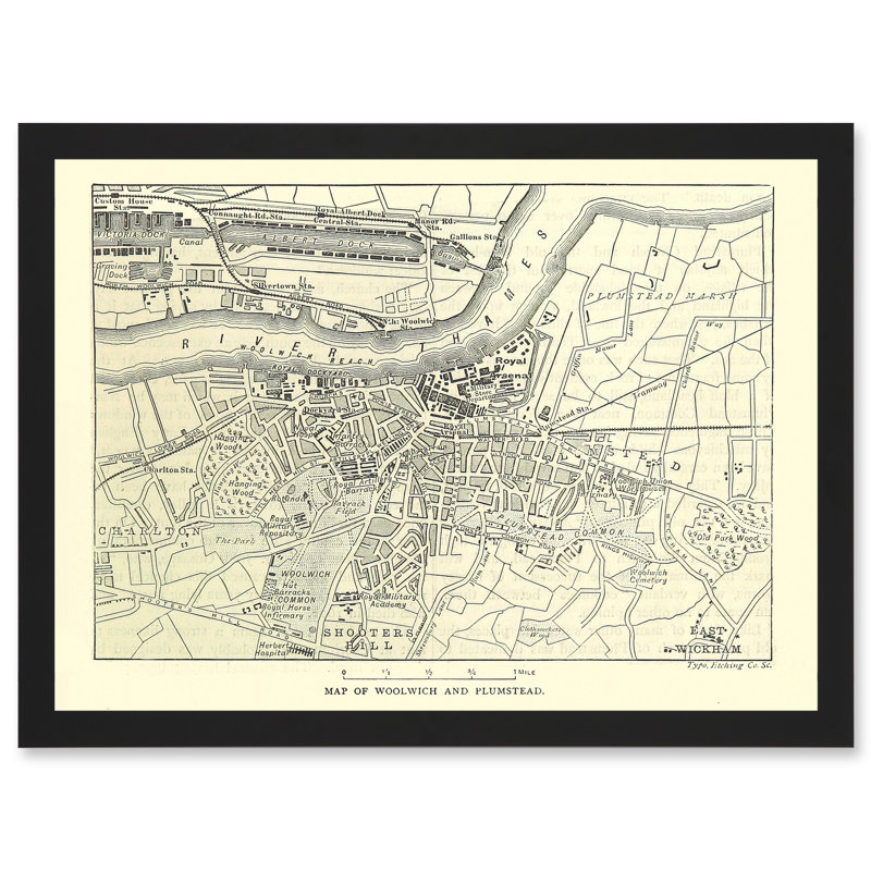 Map Antique Woolwich Plumstead London River Thames - Print, 33cm H x 45.5cm W