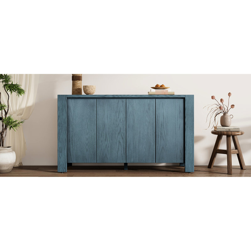 Buffet avec rangement, buffet en bois rétro à 4 portes avec finition vieillie et tablettes réglables pour la salle à manger, la cuisine et le salon