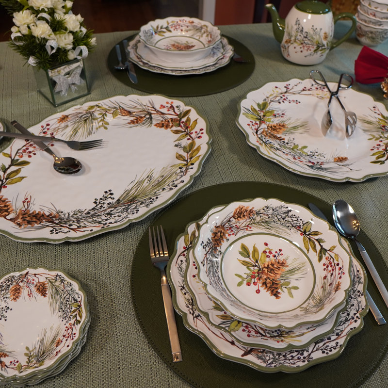Winter's Forest Melamine Christmas Platter Set, Round and Oval
