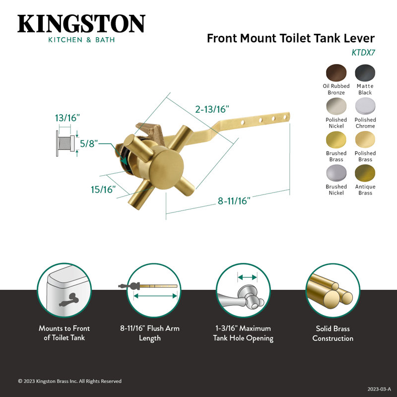 Levier de réservoir de toilette à fixation frontale Kingston Brass Concord, Laiton brossé