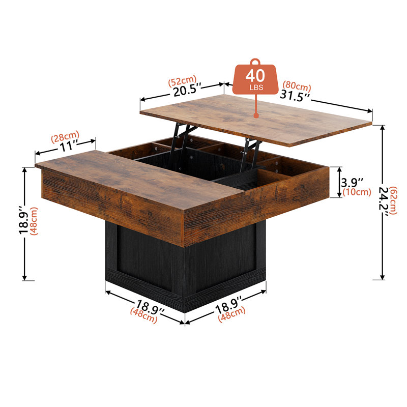 LED Lift Top Coffee Table With Storage, Brown