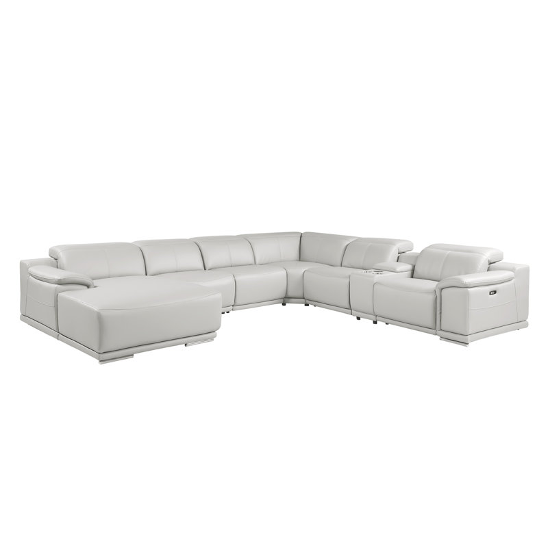 Canapé modulaire en cuir véritable 7 pièces avec 2 fauteuils inclinables électriques et appuis-tête réglables
