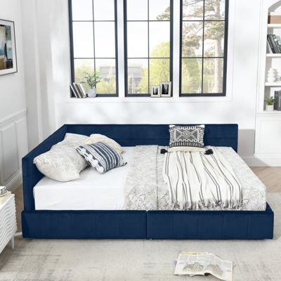 Queen Size Storage Upholstered Tufted Bed Frame, Sofa Bed Frame With Comfortable Backrest And Armrests, Queen Size Bed For Bedroom, Living Room,Velvet by Latitude Run