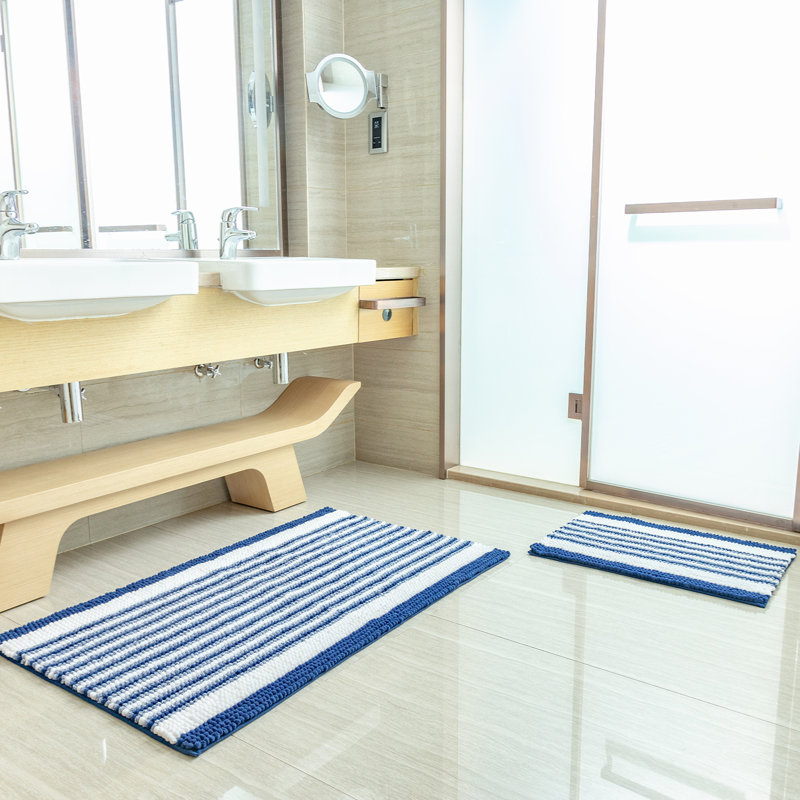 Asheton Non-Slip Bath Rug, Dark Blue/White