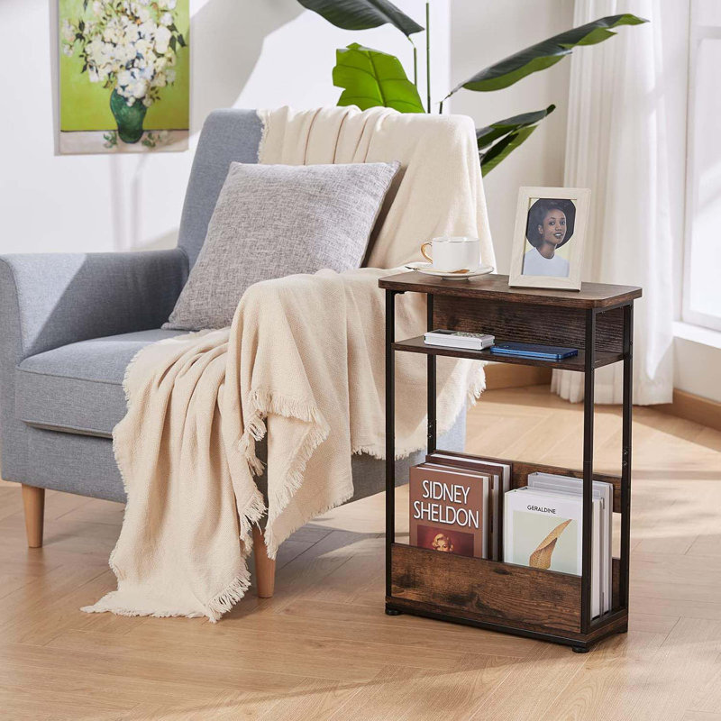 Side Table,3-Tier Slim End Table With Storage Shelf,Modern Sofa Table Thin Side Table For Narrow And Small Spaces, Skinny Bedside Table Small Nightstand With Magazine Rack Space Saving