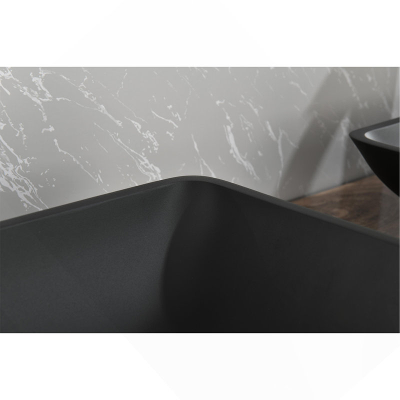 Lavabo de salle de bain vasque rectangulaire 22 po x 14 po, verre noir mat avec robinet assorti et bonde escamotable