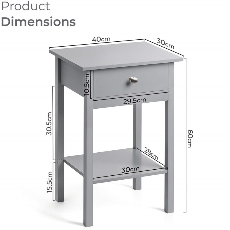 Lapierre 40cm W Manufactured Wood Bedside Table, Grey