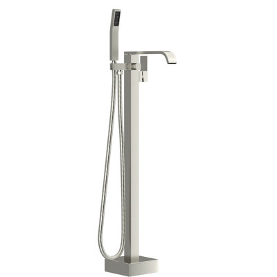 Floor Mounted Tub Faucet In Brushed Nickel, Dual - Temperature Adjustment, Splash Technology, Easy Diy Setup Nickel With 360° Spout Rotation, Rust Core, Handheld Shower Included