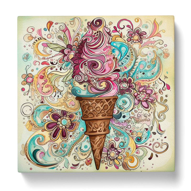 Ice Cream Paisley - Wrapped Canvas, 50cm H x 50cm W x 3cm D