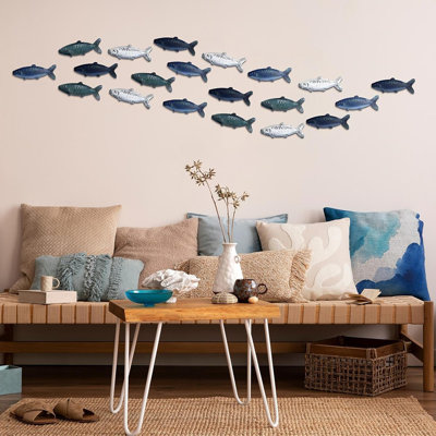 Metal Fish Wall Decor, Coastal Nautical Sculpture, Vintage Color, Beach-Themed For Bedroom Or Living Room