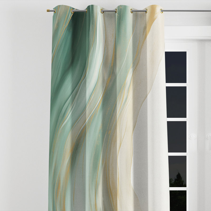 Or et vert Soft Wave Fusion I - rideau à œillets en velours moderne - obscurcissant - 1 panneau, L 52 po x L 108 po