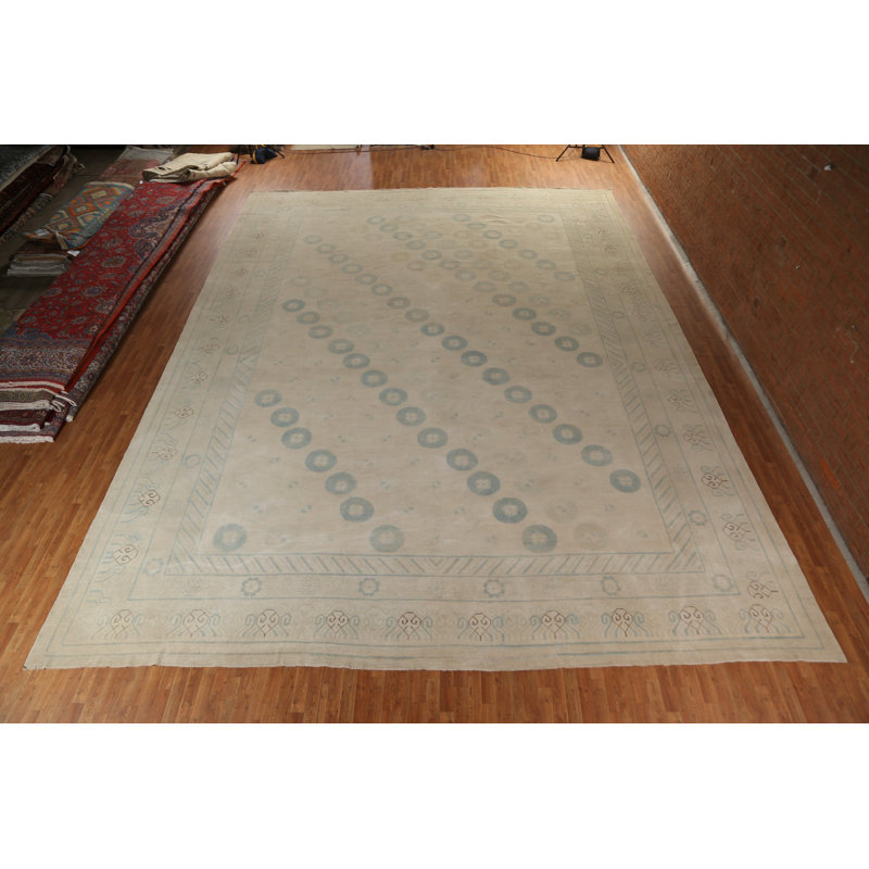 Tapis oriental à motif de teinture végétale Khotan Palace taille noué à la main 17 x 23