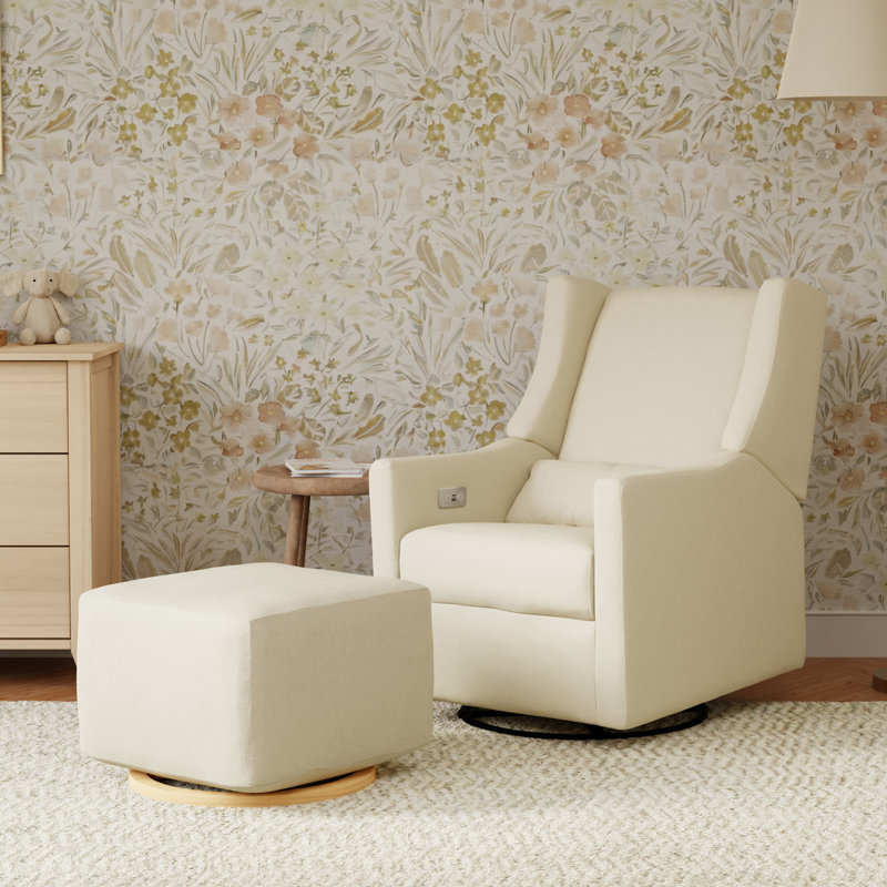 Kiwi Gliding Ottoman, Brown, Beige Teddy Loop