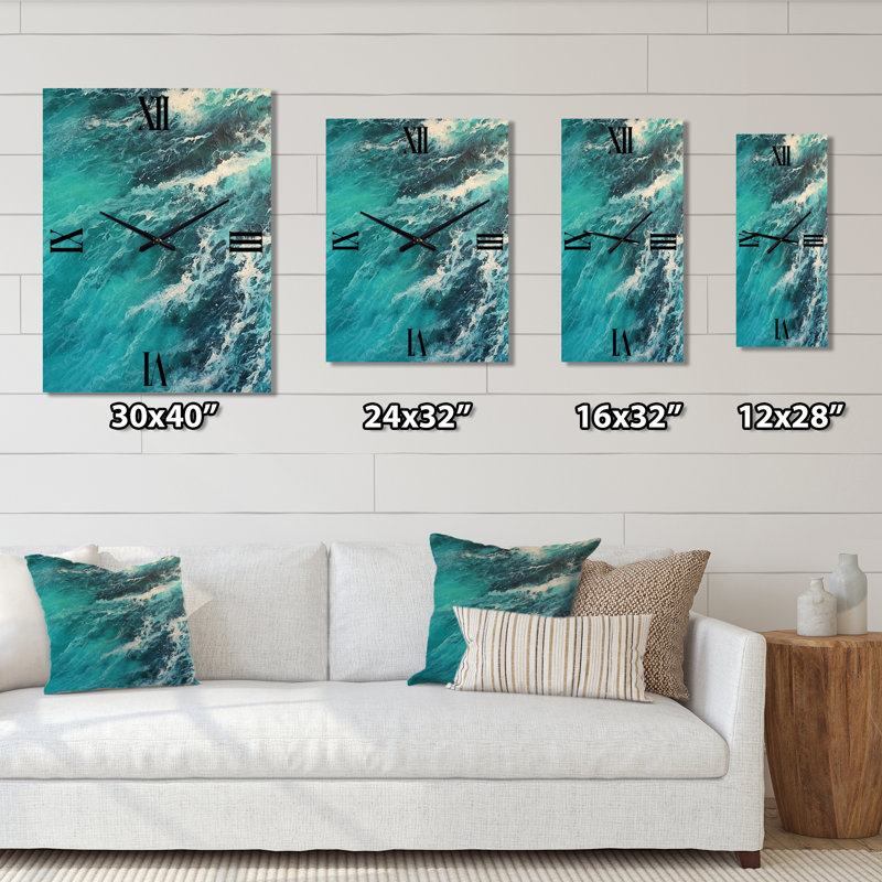 Photographie aérienne de vagues turquoise se brisant VI - Horloge murale moderne, Très grand