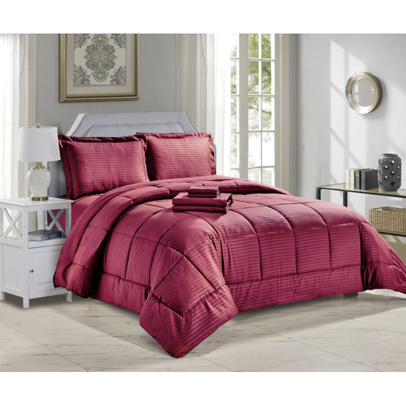 Baffle Box Stitch Comforter, Burgundy, King Comforter + 7 Additional Pieces