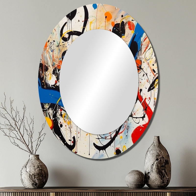 All That Jazz Colorful Joy III - Abstract Oval Decorative Mirror On Metal, 40" x 30"
