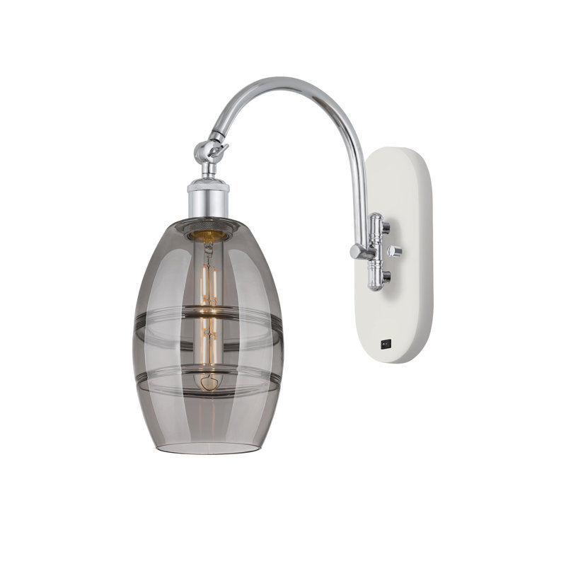 Dundrod Steel Armed Sconce, Light Smoke, White Polished Chrome