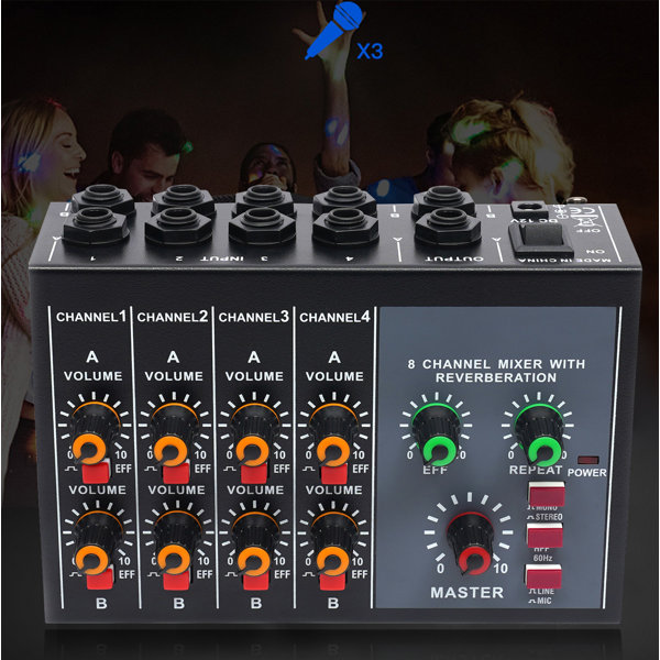 8 Channel Portable Mini Digital Mixing Console Mixer Audio system for  microphone, party,band,company, stage, home, KTV rooms, etc.(Can use Battery  power supply)