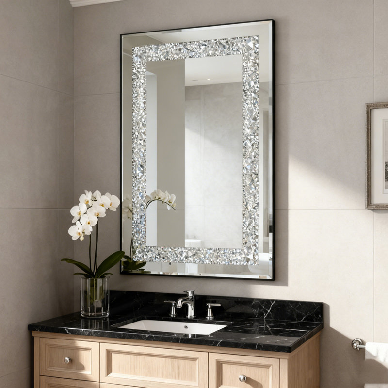 Crystal Crush Diamond Rectangle Silver Mirror
