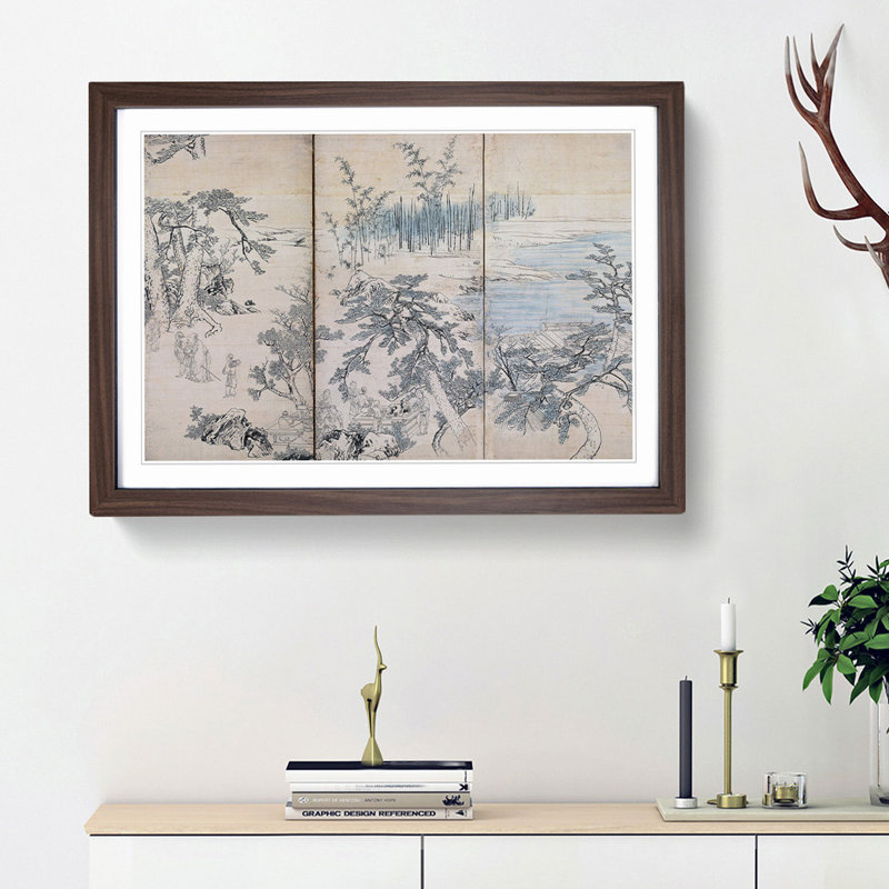 Gathering in an Orchid Pavilion by Maruyama Okyo - Picture Frame Graphic Art Print, 27cm H x 36cm W x 2cm D, Walnut Framed