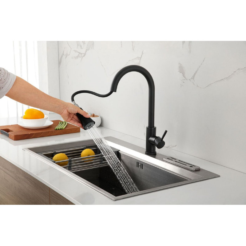 Single Handle Pull Down Sprayer Kitchen Faucet, Matte Black