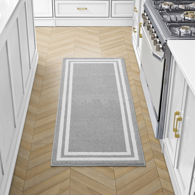 Laura Ashley Debbie - Tapis deux tons à double bordure et lavable à la machine, Gris clair / naturel