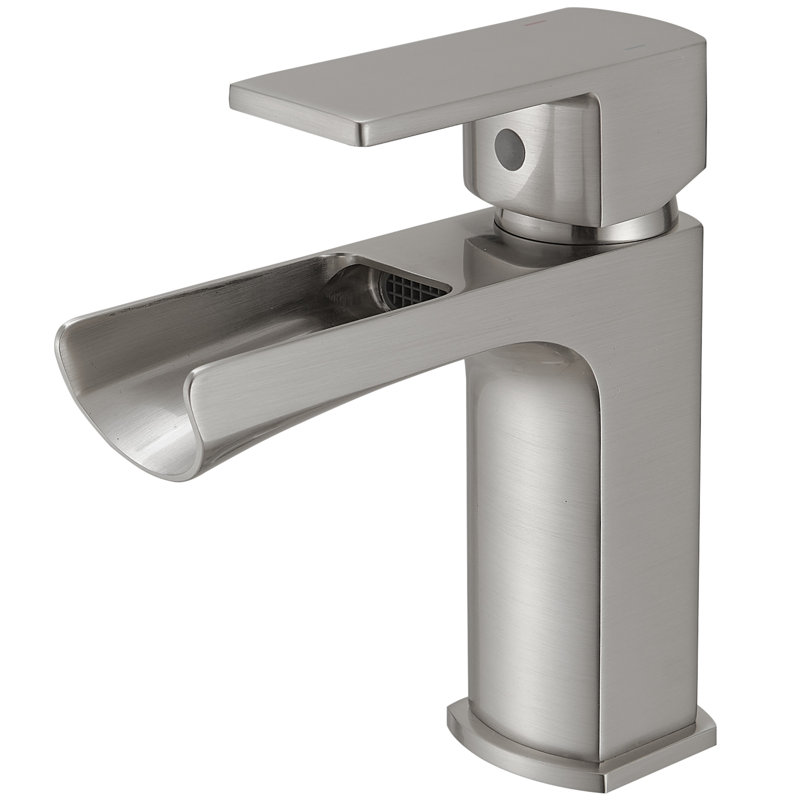 Waterfall Single Handle Single Hole Low-Arc Modern Bathroom Faucet, Brushed Nickel