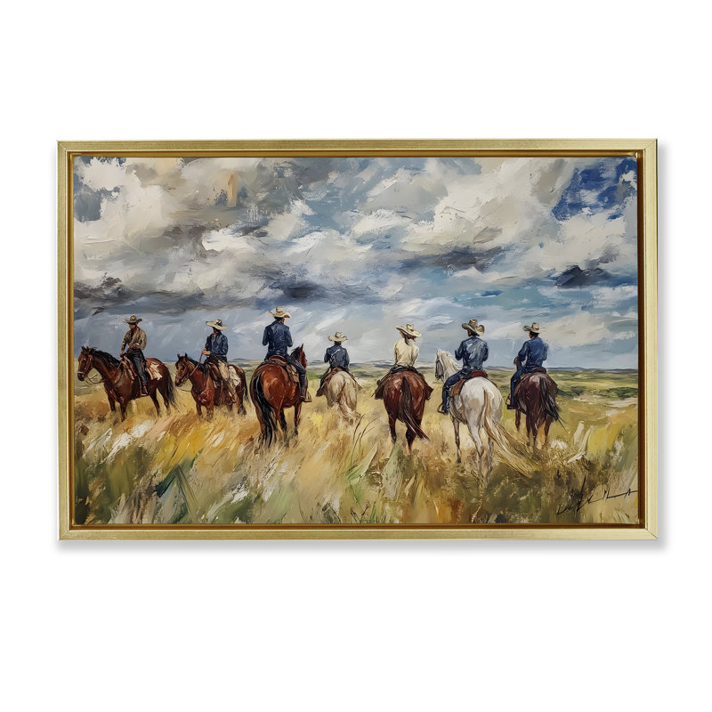 Cadre flottant Western Riders Herd, design par Franklyn Gregory, H 17 po x l 25 po, Cadre flottant métallique doré