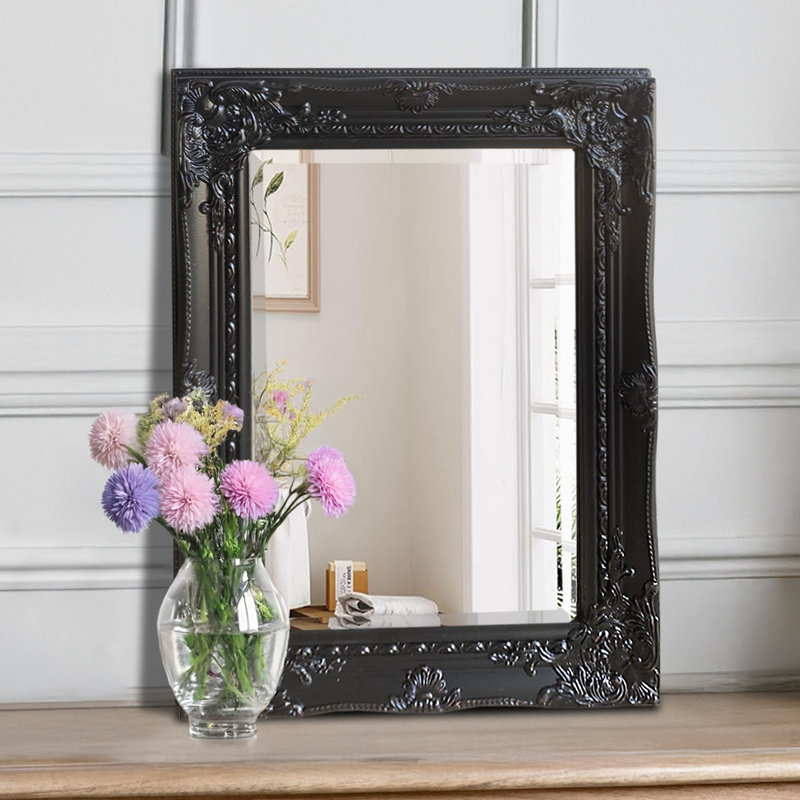 Kenner Solid Wood Rectangle Mirror, Distressed Black